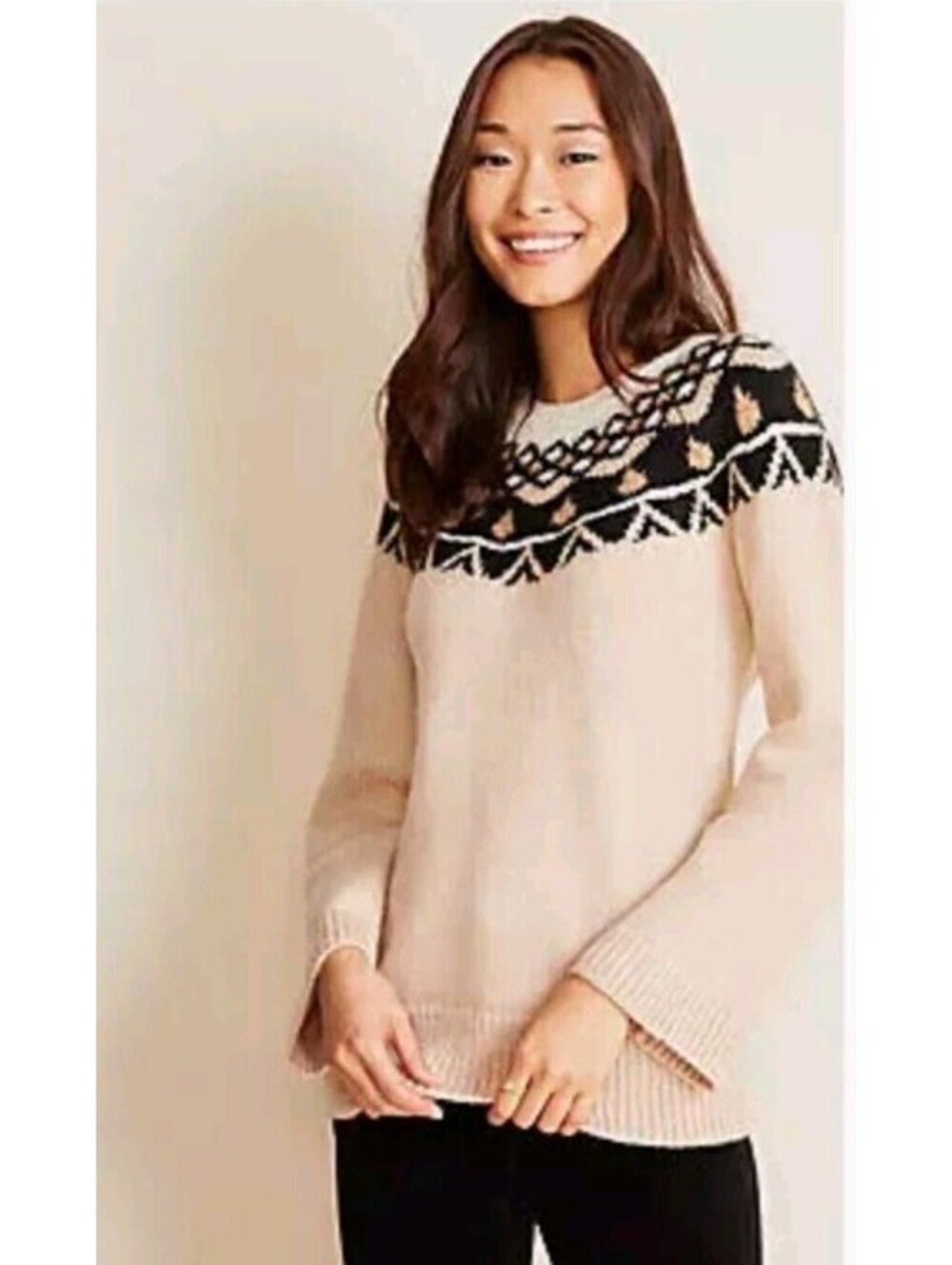 Ann Taylor XL Fair Isle Sweater Brown Wool Alpaca